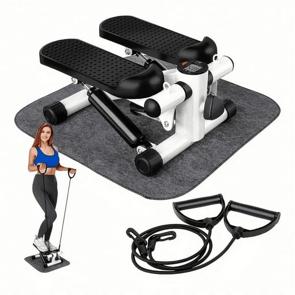 TekDeals Mini Stepper for Home Exercise, Compact Hydraulic Stair Stepper with Resistance Bands & Floor Mat, Quiet Fitness Machine with LCD Monitor