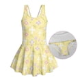 thumbnail image 6 of COEQINE Girls One Piece Tankini Swimsuit with Full Coverage Skirt and Inner Brief, Soft Scoop Neck Swimwear, Secure Fit Comfortable Bathing Suit for 8-9 Years, Floral Cross Yellow, 6 of 8