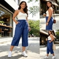 thumbnail image 2 of DHFJKG Women Denim Capri Pants Summer Lightweight Stretch Soft Loose Fit Straight Leg Casual Drawstring Jeans Pants Trendy Trousers, 2 of 6