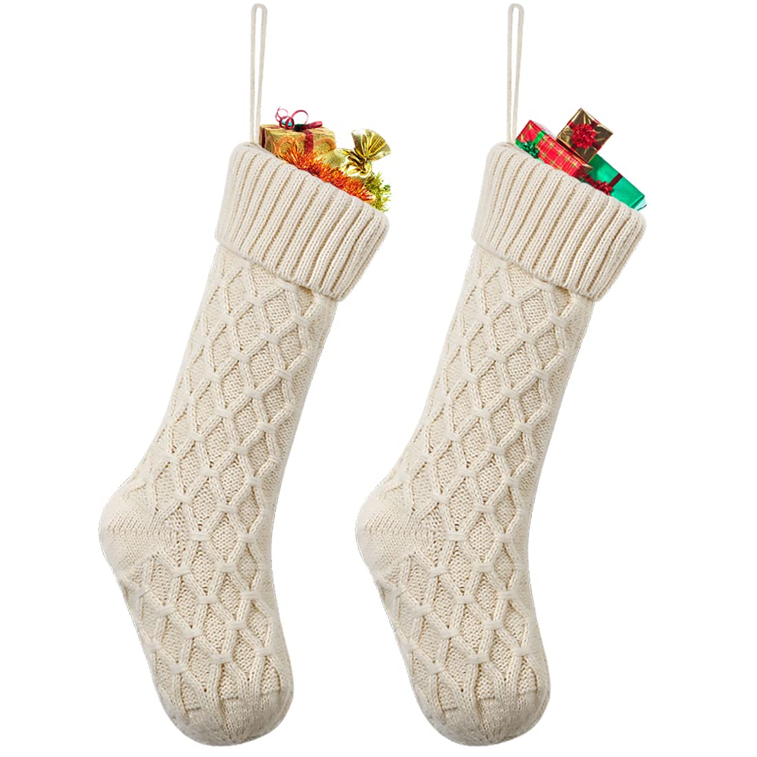 Pack 2 Christmas Stockings 18" Large Red Christmas Knitted Stockings