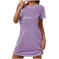 thumbnail image 5 of Oksale Robe de Nuit de la Saint-Valentin pour Femmes Douce et Confortable à Manches Courtes Grande Taille Robes Mignonnes Imprimées à Col Rond Mini Tenue de Nuit Décontractée Ample Respirante Robes de Nuit Violet 5TG, 5 of 5