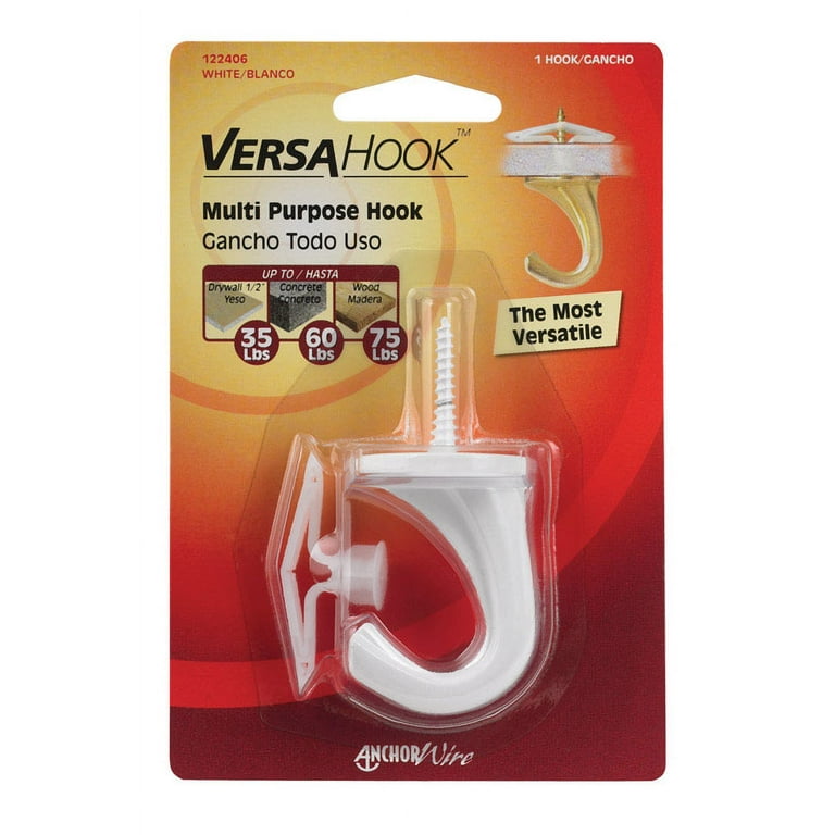 Hillman White Ceramic/Zinc Large Versa Hook 35 lb. Drywall; 75 lb. Wood 1 pk Hillman White Ceramic/Zinc Large Versa Hook 35 lb. Drywall; 75 lb. Wood 1 pk