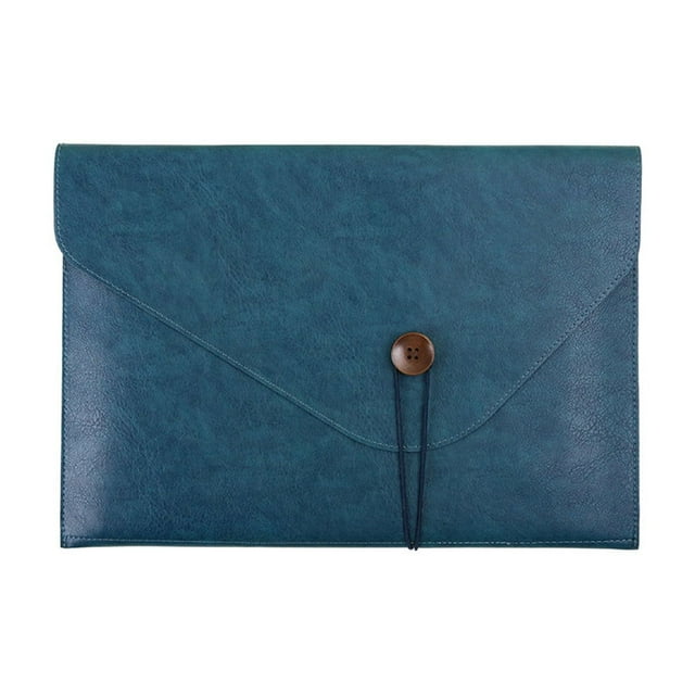 Leodye 1PCS A4 Leather File Briefcase - Button Closure, Large Capacity Portable office Storage Folder -13.89x9.72x1.07in