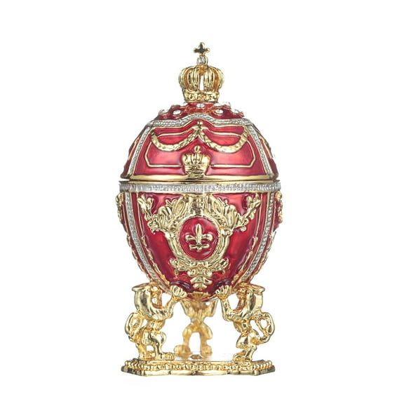 danila-souvenirs Faberge style Egg / Trinket Jewel Box with Lions & Emperor's Crown 3'' (7.5 cm) red
