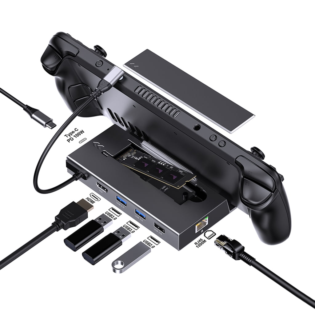 Multiport 7in 1 Docking Station with HDMI2.0 USB C and Gigabit Ethernet Supports for X/SteamDeck