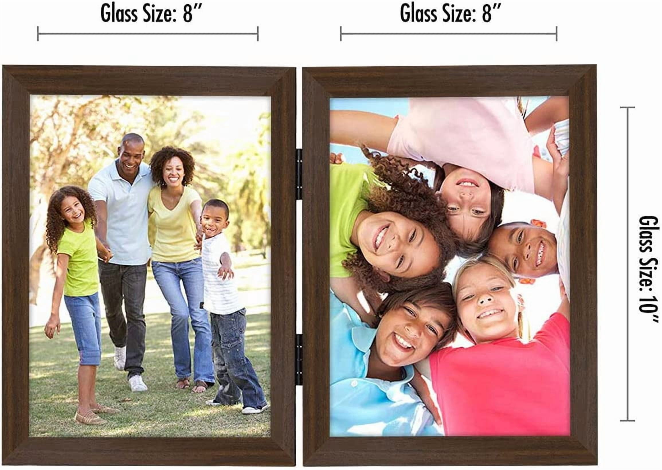 Americanflat 8x10 Hinged Picture Frame in Walnut with Two Displays in Shatter Resistant Glass for Tabletop