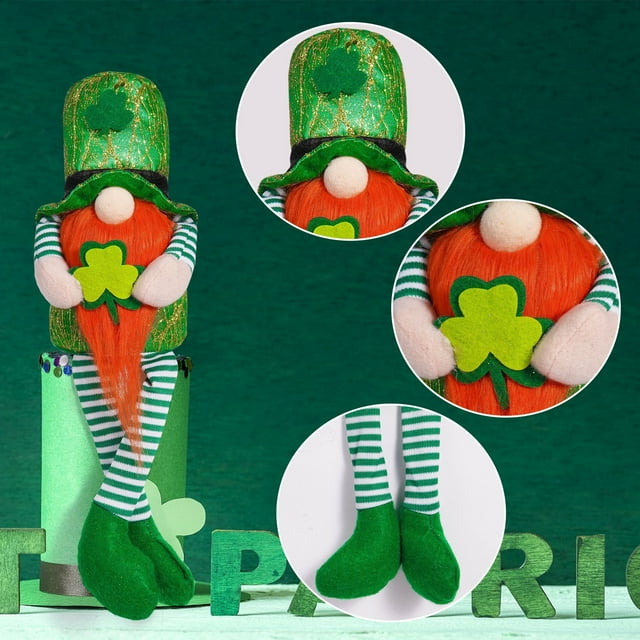 Decoraciones para el Día de San Patricio, Accesorios para el Día de San Patricio, Figura de San Patricio, Muñeco sin rostro irlandés, Adorno, Figura verde, Decoración navideña de Rodolfo, Adornos de p