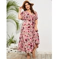 thumbnail image 4 of Plus Size Wedding Guest Maxi Dresses for Curvy Women, Summer Casual Floral Long Party Sundress with 3/4 Sleeve, 4 of 8