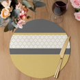thumbnail image 3 of Yellow Morocco Round 13 Inch Placemats Set of 4, Geometric Grey Stripes Modern HeatResistant Non Slip Place Mats for Dining Table, Wipeable Braided Kitchen Table Mats for Housewarming, 3 of 9