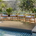 thumbnail image 4 of Costway 5 Piece Patio Dining Set Outdoor Solid Wood Furniture with Rattan Backrest, 4 of 10