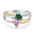 thumbnail image 2 of Gem Stone King 925 Silver and 10K Yellow Gold Green Nano Emerald and Pink Moissanite and White Lab Grown Diamond Band Ring for Women (1.02 Cttw, Gemstone May Birthstone, Heart Shape 5MM, Size 7), 2 of 3