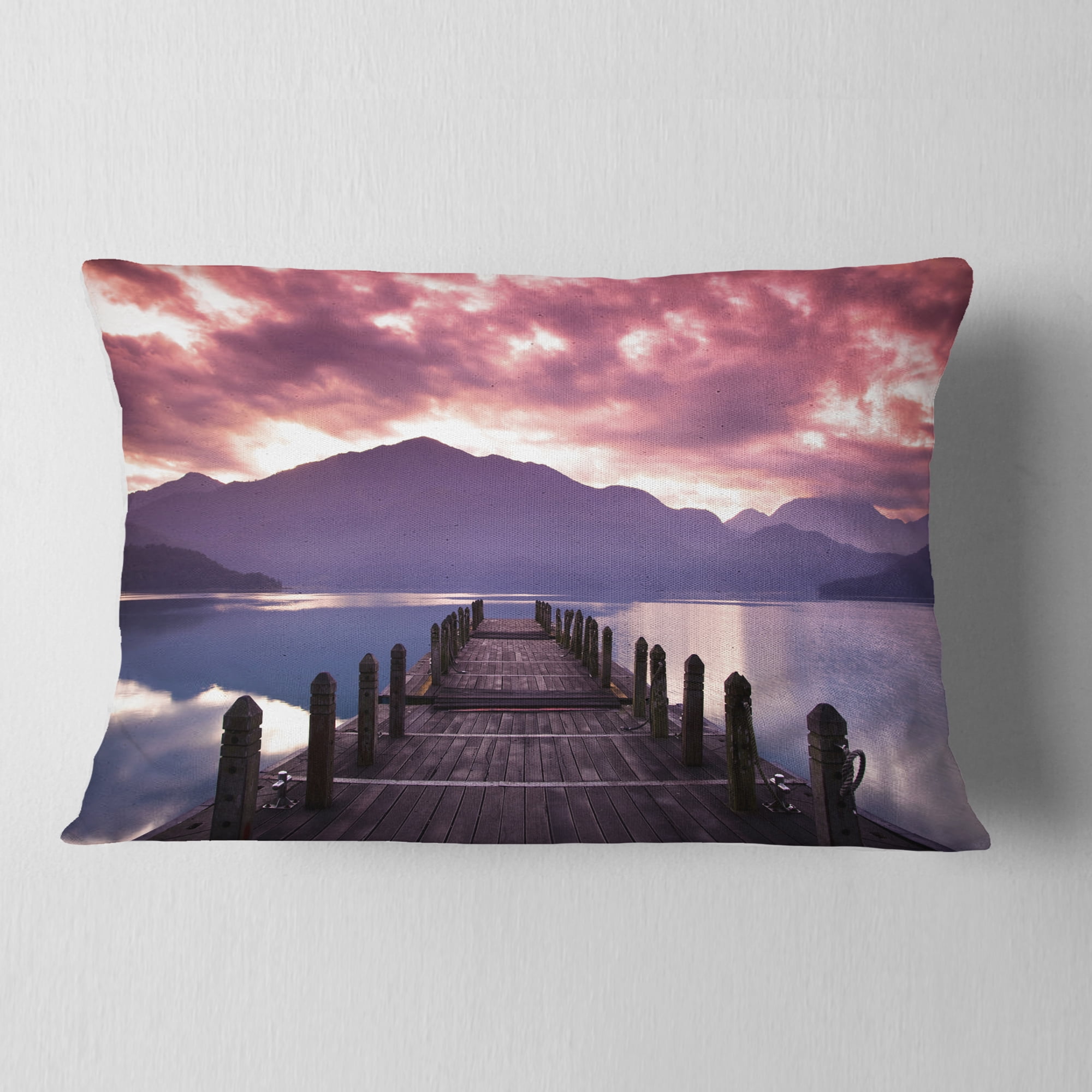 Designart Beautiful Spring Sea at Morning - Photography Throw Pillow - 12x20