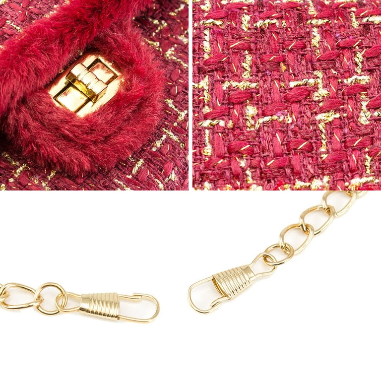 Womens Small Crossbody Purse Bag Handbag Clutch Satchel Gold Chain Faux Fur  Trim 