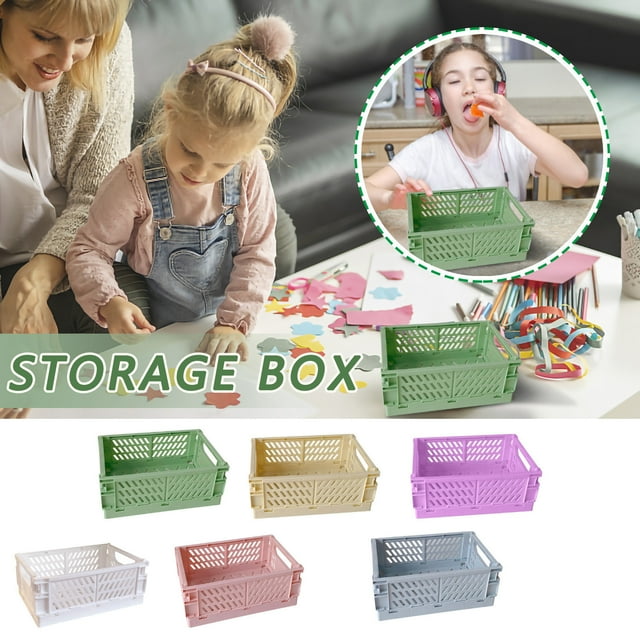 Vaidha Mini Foldable Plastic Storage Basket For Organizing Crates With Handles For Desks And Bedrooms