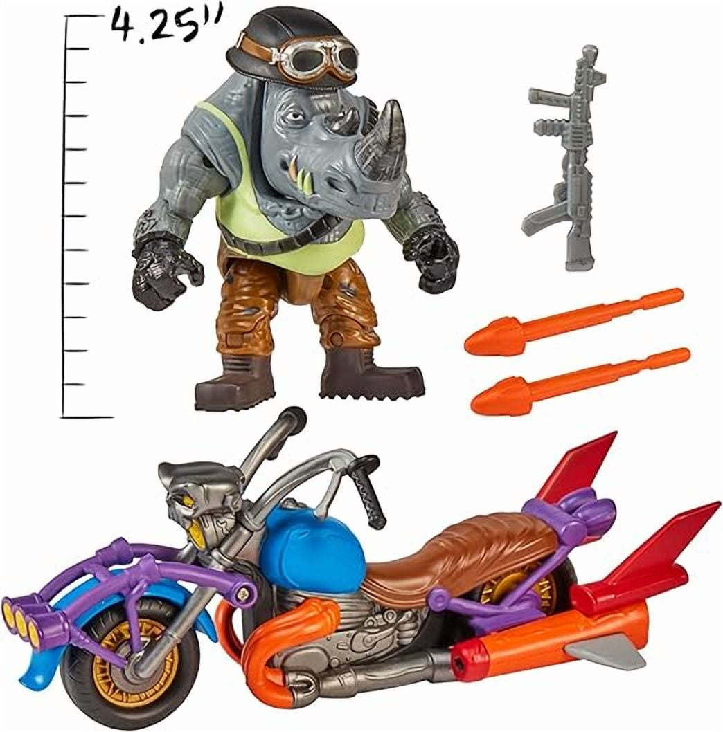 Teenage Mutant Ninja Turtles Mutant Mayhem Chopper Cycle with Rocksteady Vehicle & Action Figure.