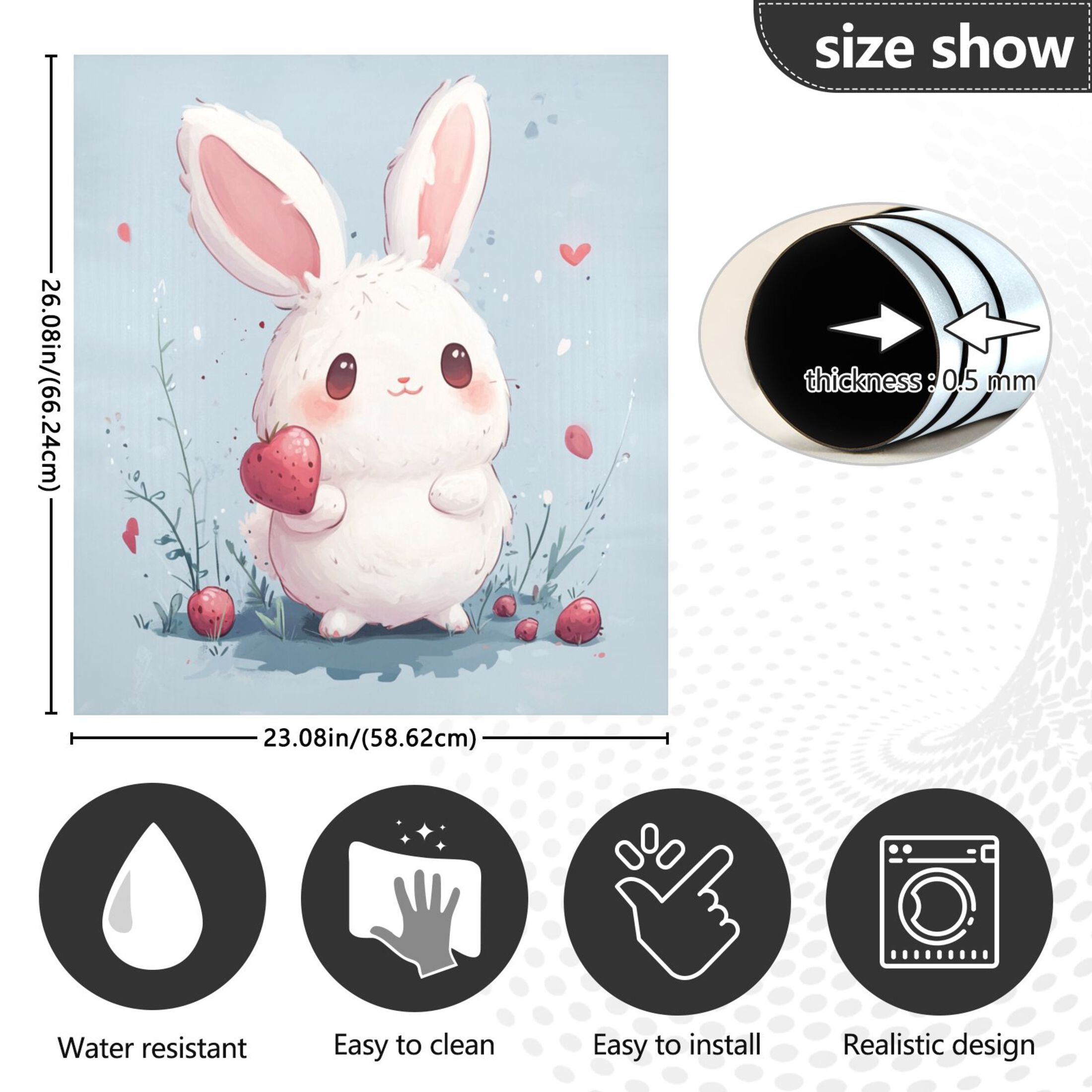 Dishwasher Magnetic Sticker 23x26 Inch Refrigerator Magnetic Sticker Washing Machine Magnetic Sticker Kitchen Panel Magnetic Sticker Home Decor Super Lovely Strawberry Rabbit