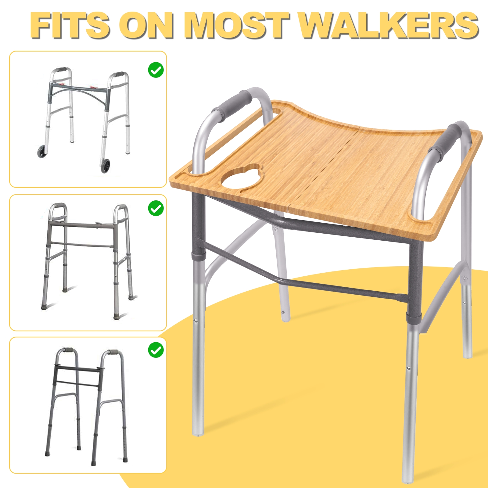 Walker Tray for Folding Walker, Tray for Walker for Seniors Detachable with Cup Holder, Foldable Walker Accessories for Elderly,Tray Table Fits Most Standard Walkers