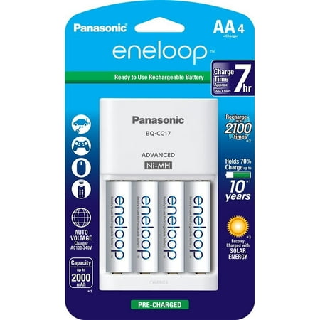 Panasonic K-KJ17MCA4BA Advanced Individual Cell Battery Charger Pack with 4AA eneloop 2100 Cycle Rechargeable Batteries (4