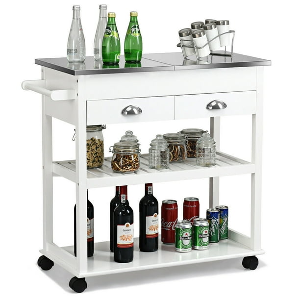 Rolling Kitchen Island Trolley Cart, Rolling Kitchen Island Stainless Steel Top