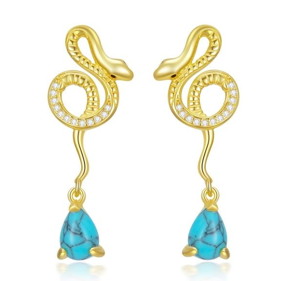 SISGEM 18K Gold Plated Snake Earrings with Natural Turquoise Hypoallergenic Earrings Stud Earrings Birthday Jewelry Gifts for Women
