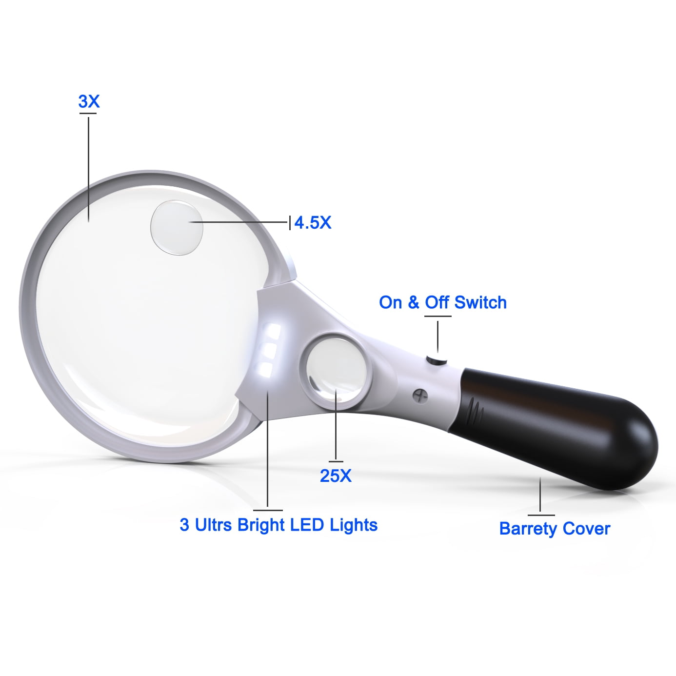 MagniPros 3 Ultra Bright LED Lights 3X 4 5X 25X Power Handheld
