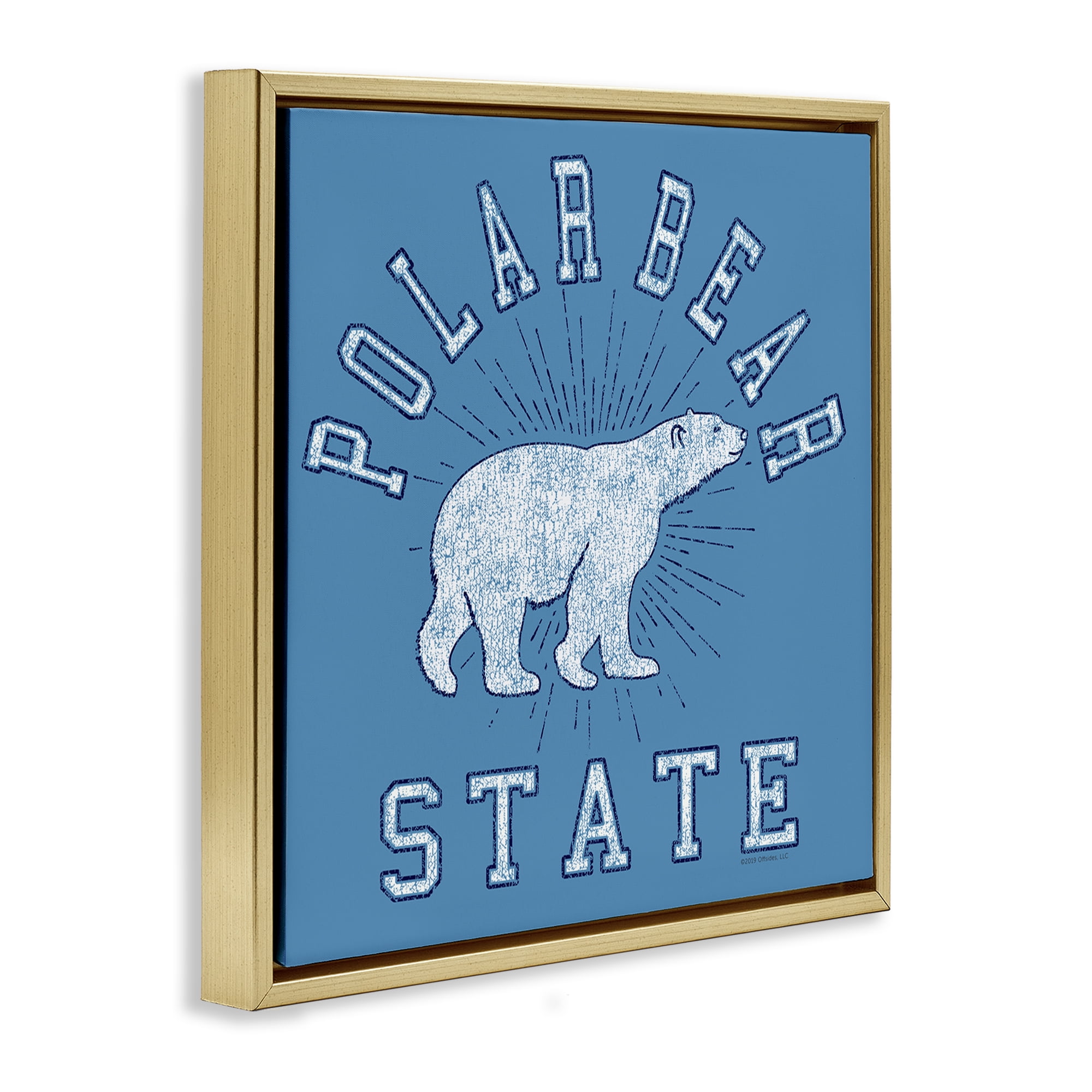 Stupell Industries Varsity Polar Bear State Animals Painting Gold Floater Framed Canvas Art Print Wall Art, 25 x 25