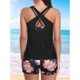thumbnail image 6 of 3 Piece Tankini Swimsuits for Women Swim Tank Top with Bra Boy Shorts Teen Swimwear Black S, 6 of 7