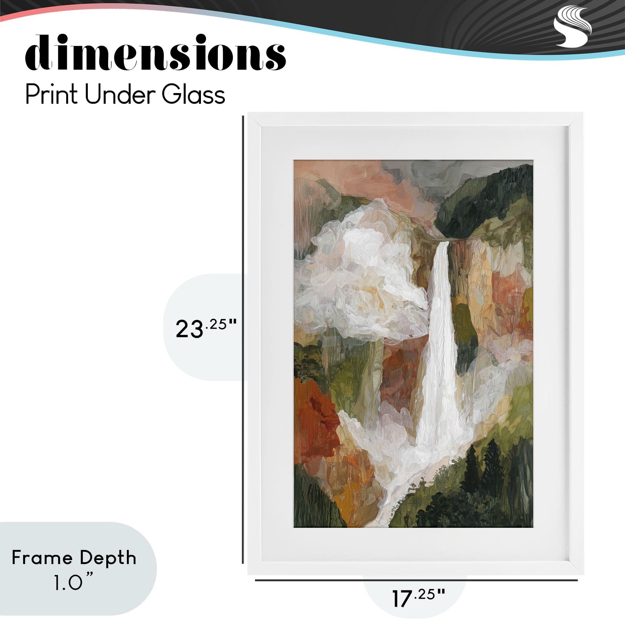 Stupell Industries Mountain Waterfall Landscape White Framed Print Under Glass, design by Chromatic Storm Studio