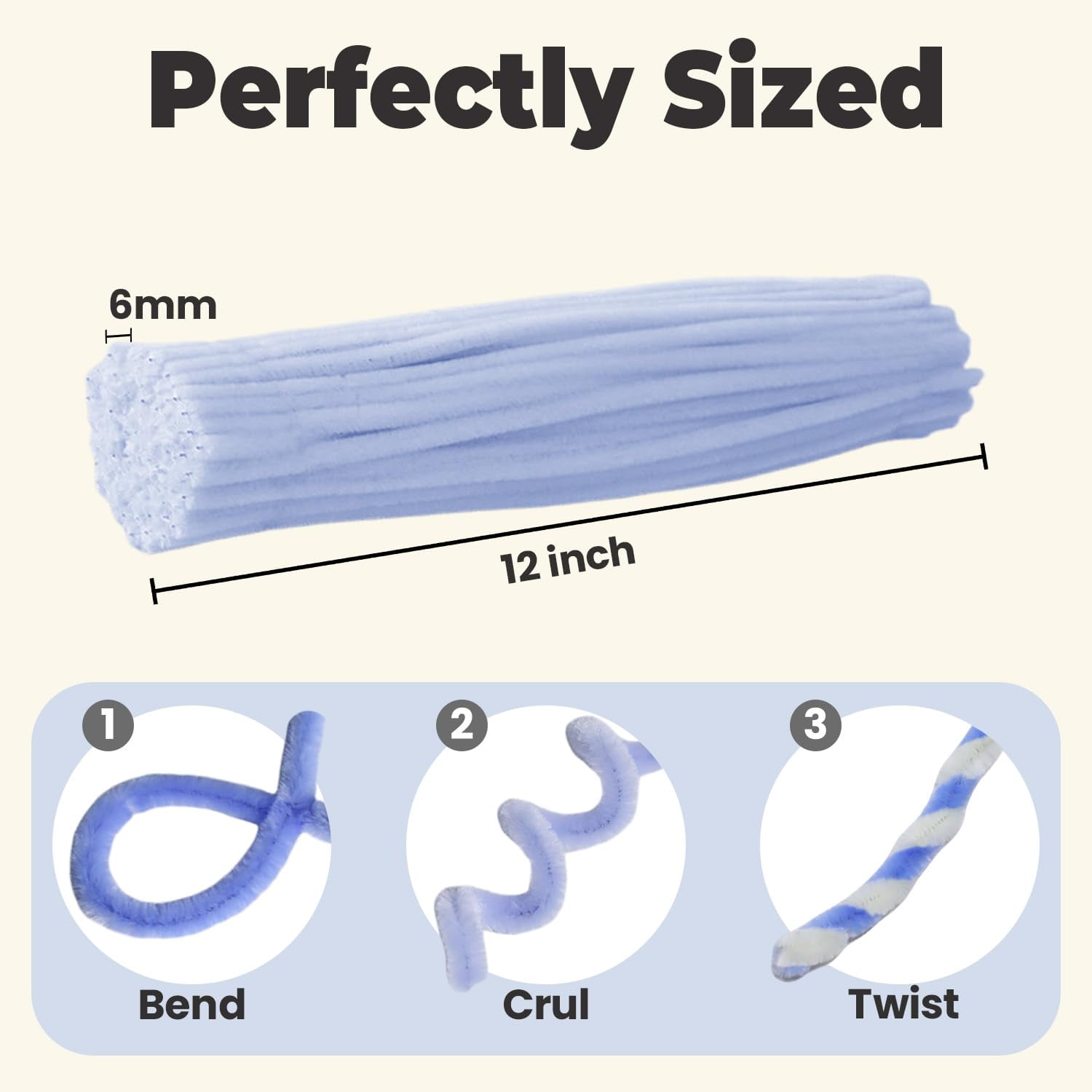 ABCISI 300pcs Pipe Cleaners Bulk -Blue and White Series, Fluffy Craft Pipe Cleaners for Arts & Crafts, Ideal for Making Flowers, Animals & Decorations (12 x 0.26 inches)