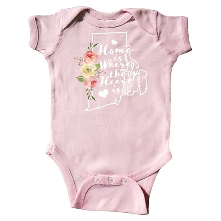

Inktastic Rhode Island Home is Where The Heart is with Watercolor Floral Gift Baby Girl Bodysuit