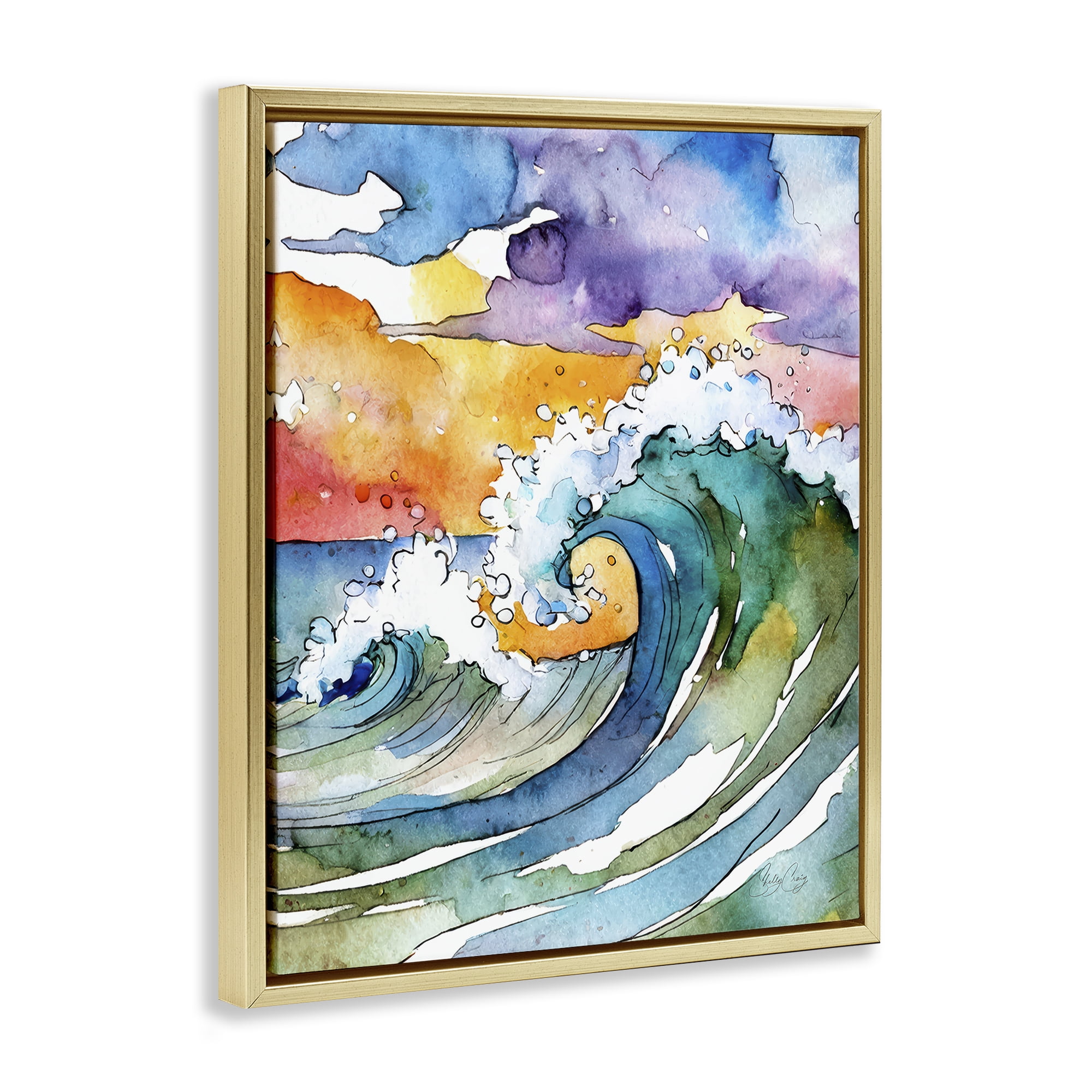 Stupell Industries Vibrant Sunrise Surf Gold Framed Floater Canvas Wall Art, design by Shelly Craig