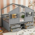 thumbnail image 2 of Full Size House Loft Bed with Roof, Windows and 4 Storage Drawers,Pine Wooden House Bed Frame with Safety Guardrails and Ladder for Bedroom, Grey, 2 of 9