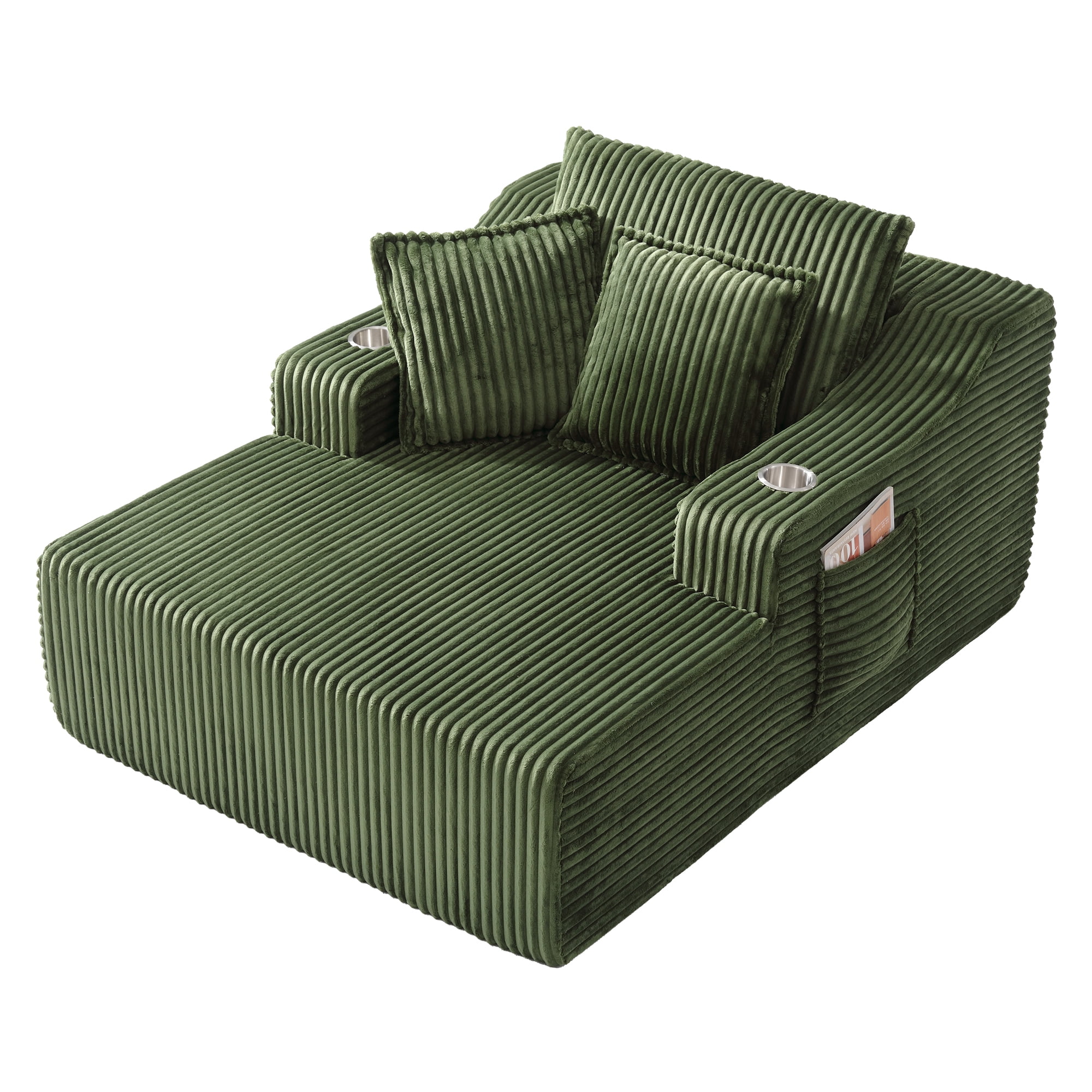 47" Wide Oversized Single Chaise Lounge Chair, 67'' Sleeper Sofa Bed with Cup Holders & 3 Pillows