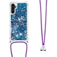 thumbnail image 3 of Long Crossbody Lanyard Clear Case for Samsung Galaxy A14 with Adjustable Neck Strap, Glitter Sparkly Bling Quicksand Phone Cover Cases for Samsung Galaxy A14 4G/ 5G QKG Blue, 3 of 14