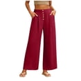 thumbnail image 2 of GERsome Women's Palazzo Pants Elastic Waist Wide Leg Summer Beach Travel Flowy Casual Lounge Trousers with Pockets, Red,Size XL, 2 of 7