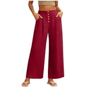 Pounoo Palazzo Pants for Women Elastic High Waist Button Accent Pants for Modern Chic Timeless Elegance Lightweight Airy All-Season Trousers Gift