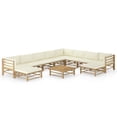 thumbnail image 1 of vidaXL 11 Piece Garden Lounge Set with Cream White Cushions Bamboo, 1 of 12
