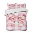 thumbnail image 2 of Quilts Twin Size, Pink Floral Print Soft Comforter Bedding Set for Bed, Checkered Bow Rose Flower Gingham Lightweight Quilted Bedspread with Pillow Cover(2 Pieces) for All Season, 68x86 Inch, 2 of 6