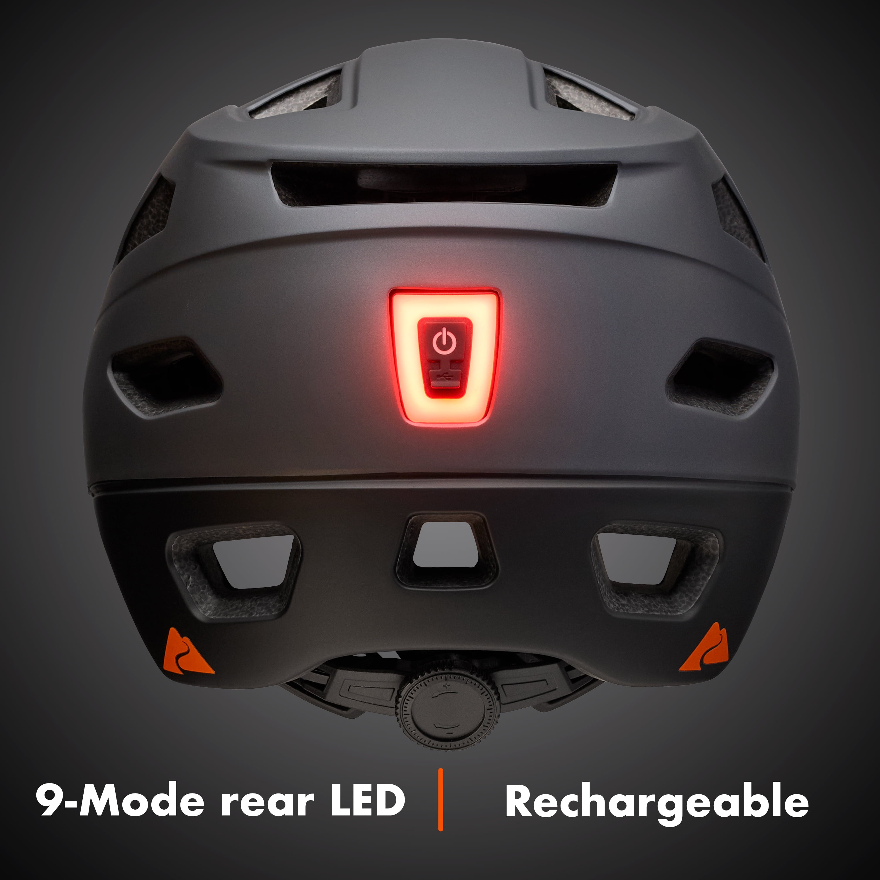 Ozark Trail Youth Rechargeable Rear Light-Up Black Bike Helmet, 9-Modes, Ages 8+