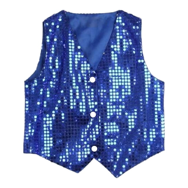 Gilet de Costume Pailleté Unisexe Coloré Enfants Sans Manches Gilet à Paillettes pour Fête