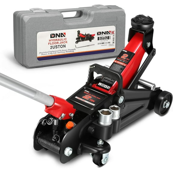 DNA MOTORING Floor Jack with Socket and Lock, Low Profile Hydraulic Trolley Jack for Cars Lift, 2 Ton (4000 lbs) Capacity, Lifting Range 5.12"-13", Red, TOOLS-00677-RD
