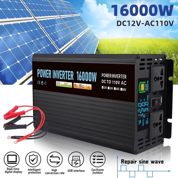 Zeng 12V 8000-Watt Continuous 16000-W Surge Power Inverter with LCD Display for Truck RV