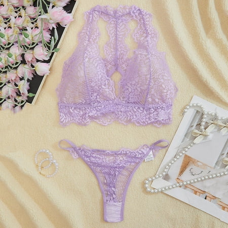 uublik Womens Lingeries Sets Valentine s Day High Waist Sleepwear Bra and Panty 2 Piece Nightwear Purple XL