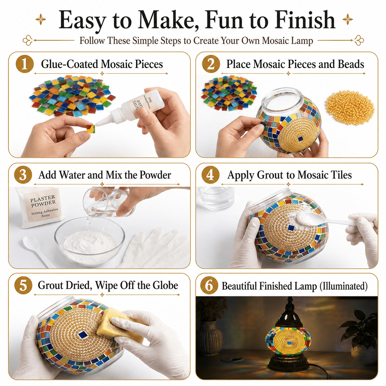 MEHOOM DIY Mosaic Lamp Kit,Yellow Turkish Crafts Kit for Adult,Moroccan Decor, Perfect Gift for Her or Him (Yellow)