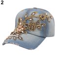thumbnail image 2 of Flmtop Flower Embossed Rhinestone Denim Baseball Cap Summer Fashion Women Jeans Hat, 2 of 7