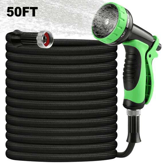 Garden Hose 50ft Non-Expandable Lightweight Flexible Water Hose, Kink-Free Leak-Proof with 10-Function Spray Nozzle for Yard Lawn Car Wash