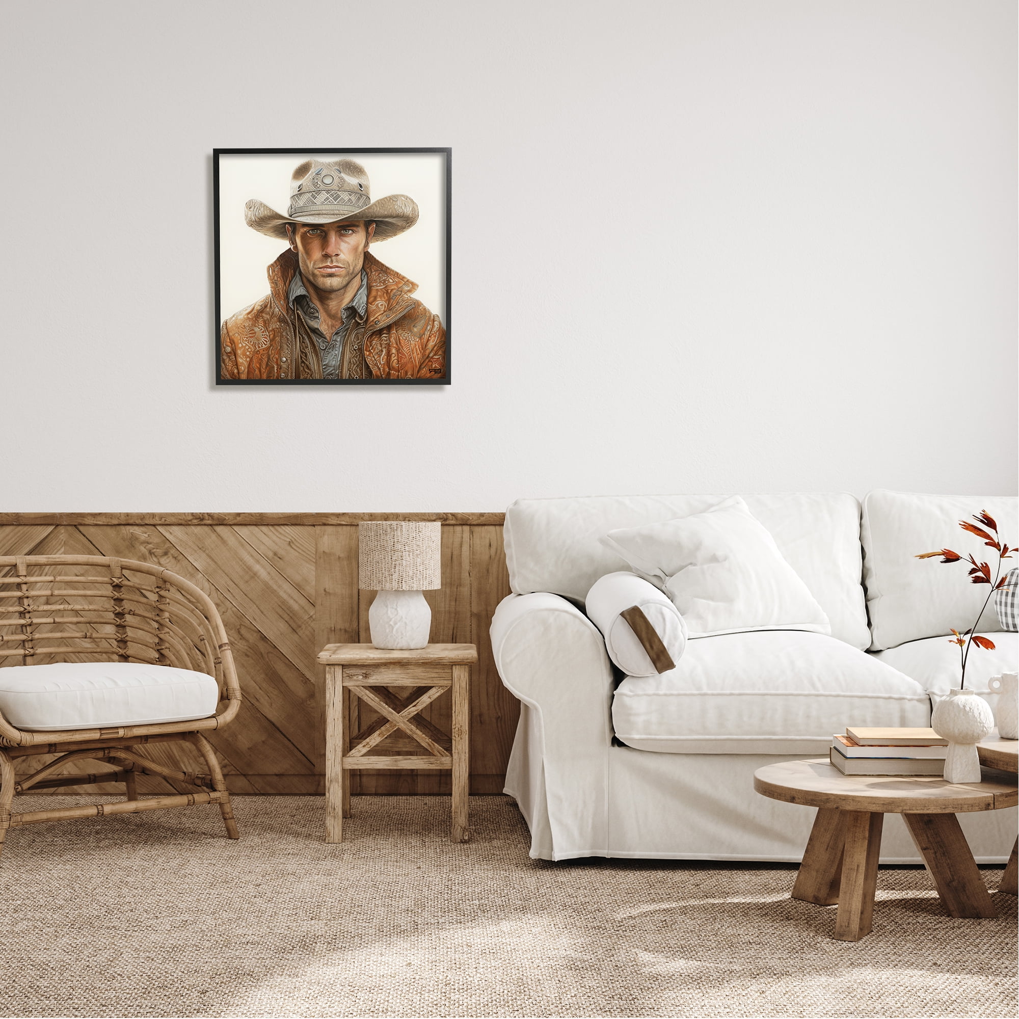 Stupell Industries Western Cowboy Portrait Abstract Painting Black Framed Art Print Wall Art, 24 x 24