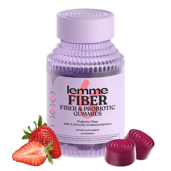 Lemme Fiber and Daily Probiotic Gummies for Adults, Promotes Regularity & Digestive Health, No Sugar Added Strawberry Flavor, 4g Prebiotic Fiber & Clinically Studied Probiotic Strains, (60 Count)