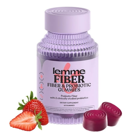 Lemme Fiber and Daily Probiotic Gummies for Adults, Promotes Regularity & Digestive Health, No Sugar Added Strawberry Flavor, 4g Prebiotic Fiber & Clinically Studied Probiotic Strains, (60 Count)