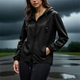 thumbnail image 5 of Fesfesfes Women's Rainproof Jacket Mid-Length Loose Lightweight Batwing Flared Sleeves Coat Fall Ideal for Casual Outings Travle (Black#1,M), 5 of 6